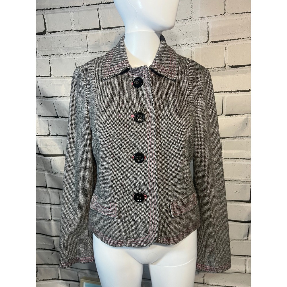 Y2K ERA Gap Women's Herringbone Blazer Jacket Black White Pink Stitching Small